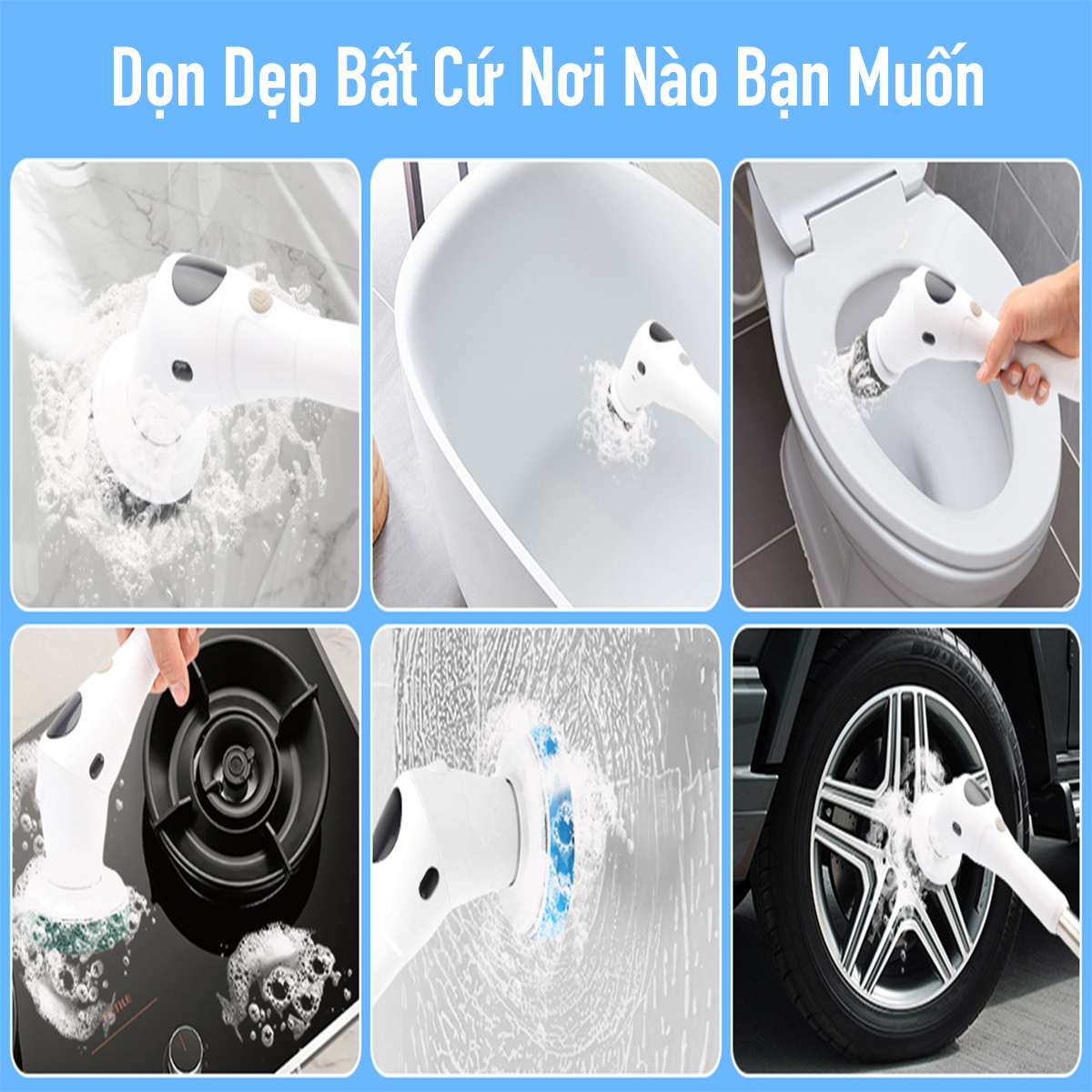 Cây Chà Sàn Nhà Tắm Toilet Bằng Điện Không Dây Thông Minh,  Chổi Cọ Nhà Vệ Sinh Bồn Cầu Toilet Không Dây Đa Năng, Bộ Chổi Điện Cọ Rửa Chà Sàn Nhà Vệ Sinh Thông Minh 8 Đầu Thay Thế Tiện Lợi