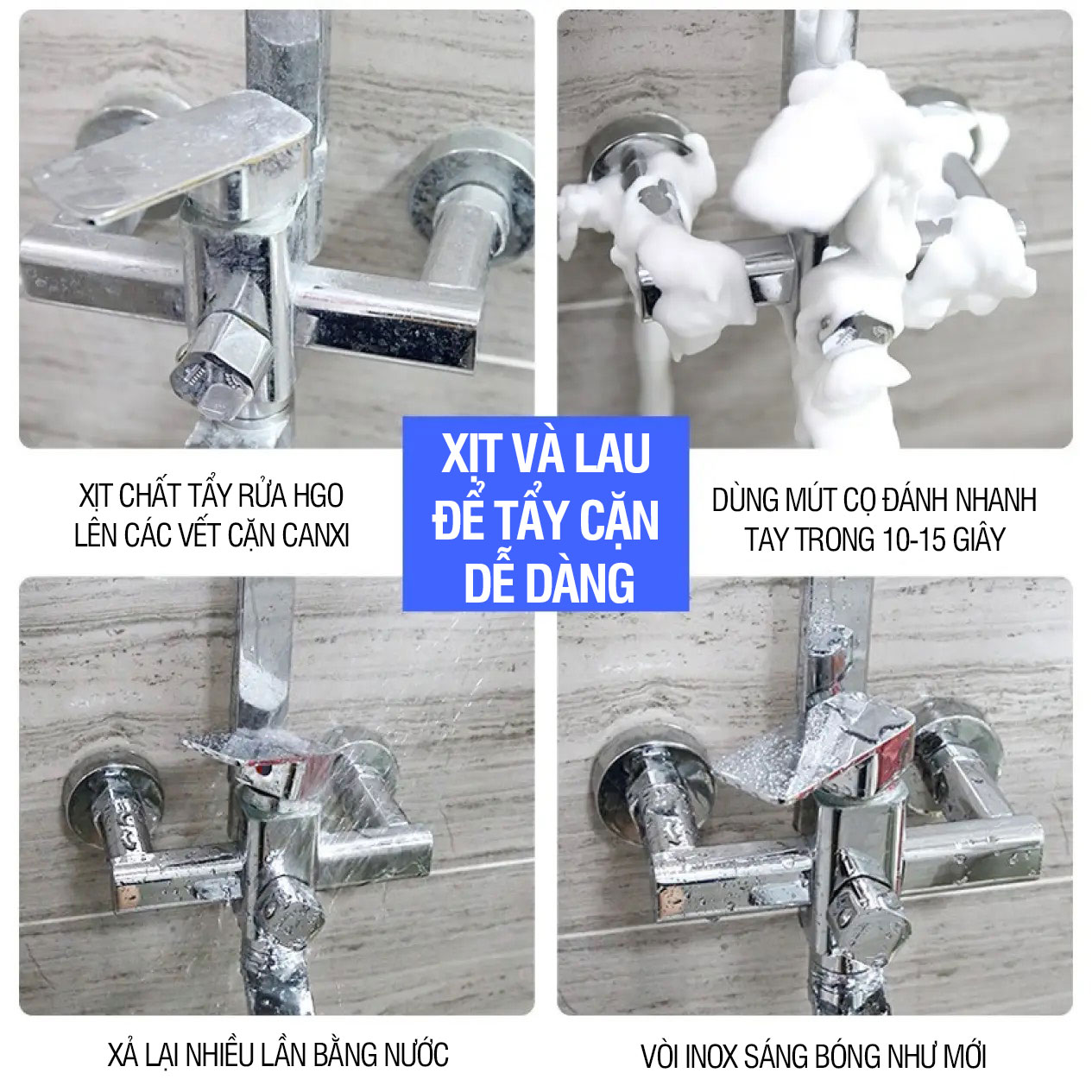 Tẩy cặn canxi nhà tắm HGO PLUS làm sạch vách kính, vòi sen inox 304, bồn sứ, gạch men, lavabo tiện lợi hiệu quả 500ml