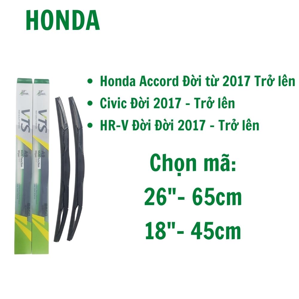 Bộ cần gạt mưa ô tô Honda Accord, Civic, City, CR-Z Thanh 3 khúc A9 Lưỡi Silicone