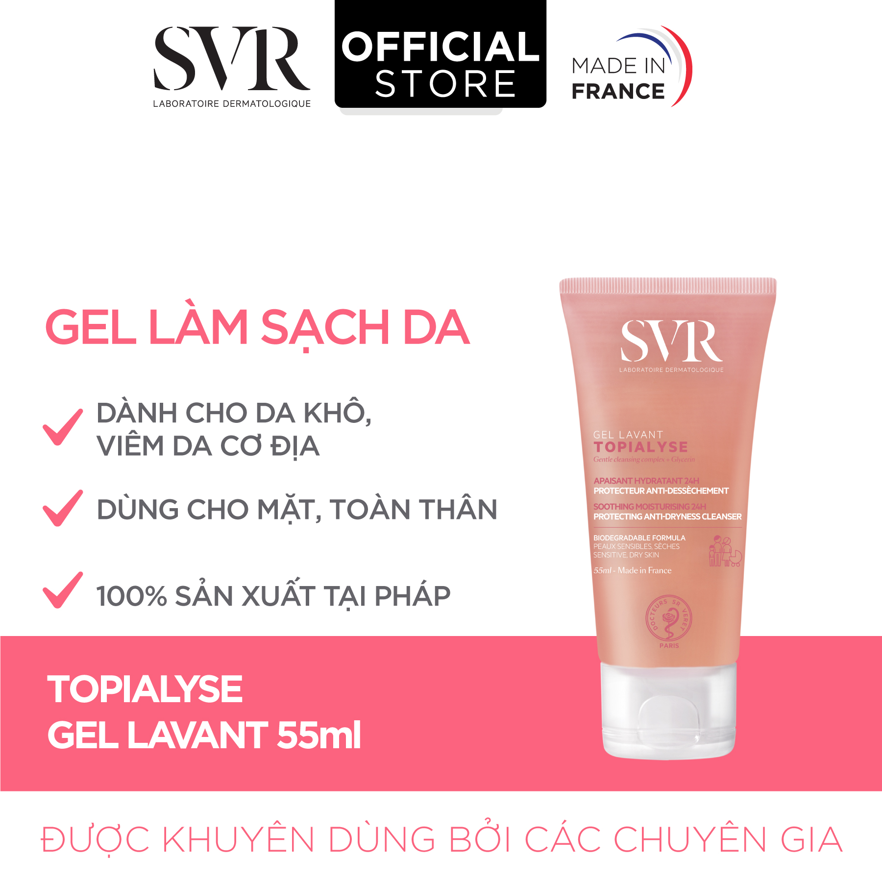 Sữa Tắm Và Rửa Mặt Dành Cho Da Khô Và Nhạy Cảm SVR Topialyse Gel Lavant (50ml)