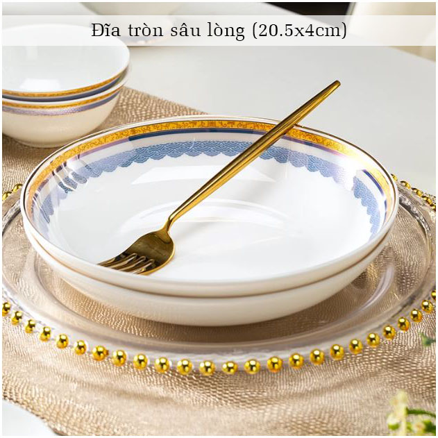 Bộ bát ăn cơm SỨ XƯƠNG Giang Tây cao cấp 60 chi tiết - Bộ chén ăn cơm sang trọng, tinh tế - Bát đĩa mỏng nhẹ nhưng cứng trong và cách nhiệt tốt. Mã GS21