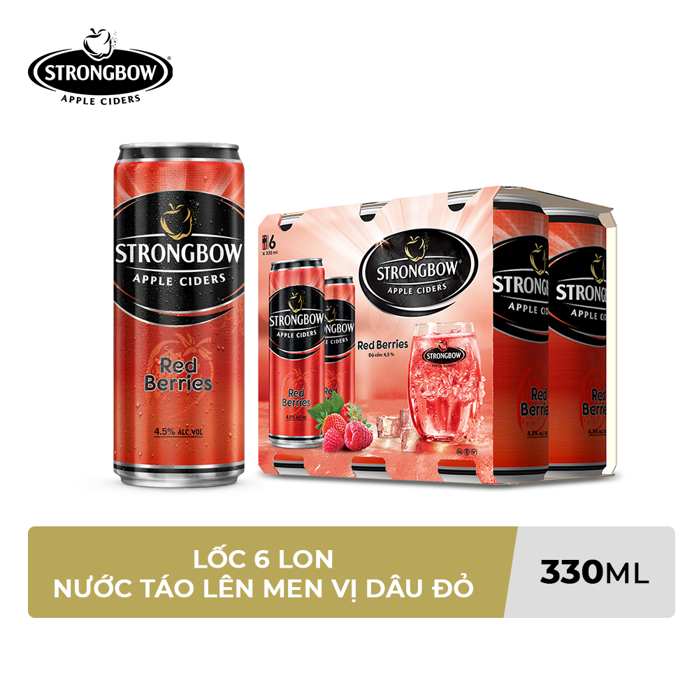 Lốc 6 Lon cao Strongbow vị Dâu đỏ (330ml x 6 Lon)