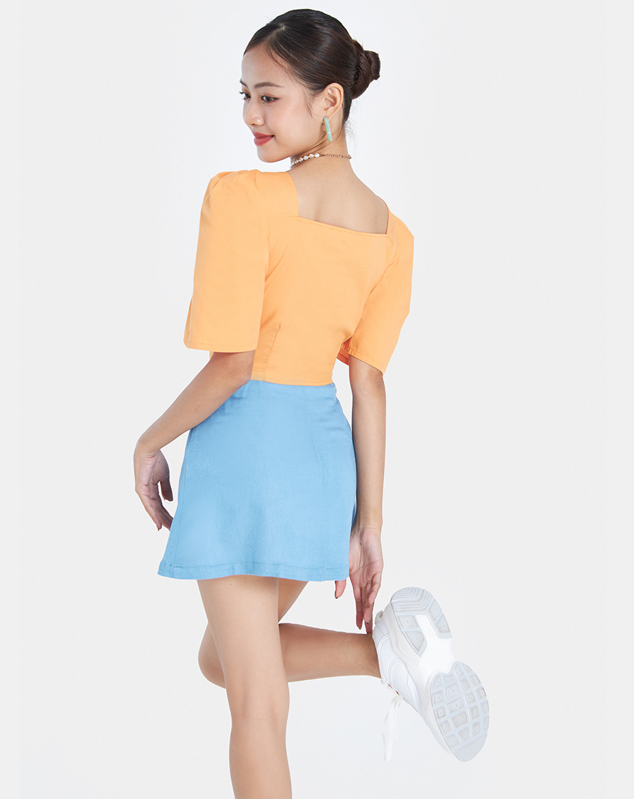 Áo Kiểu Thời Trang JUNO Croptop Tay Phồng Xếp Ly Ngực JNAKI010