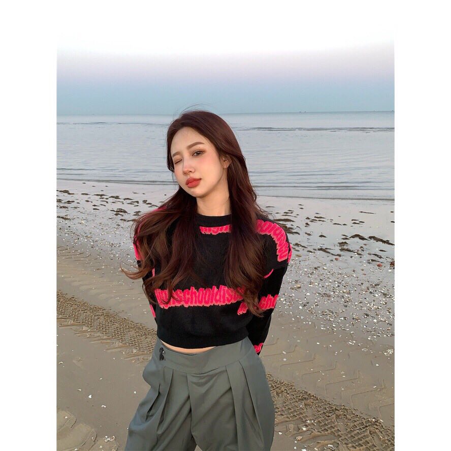 Áo sweater len dáng ngắn croptop ulzzang Hàn Quốc