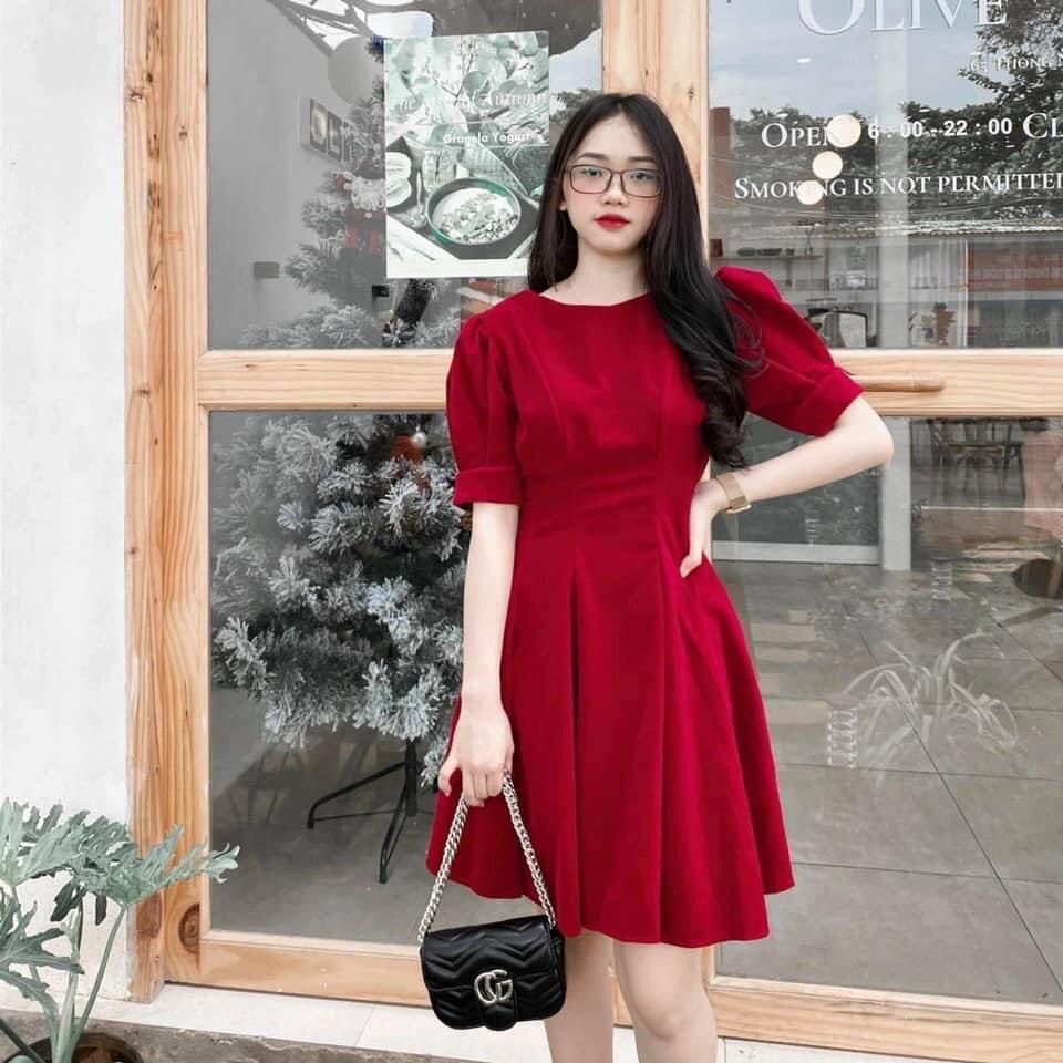 VÁY NHUNG ĐỎ SANG ĐẸP DÁNG XÒE CỰC ĐẸP