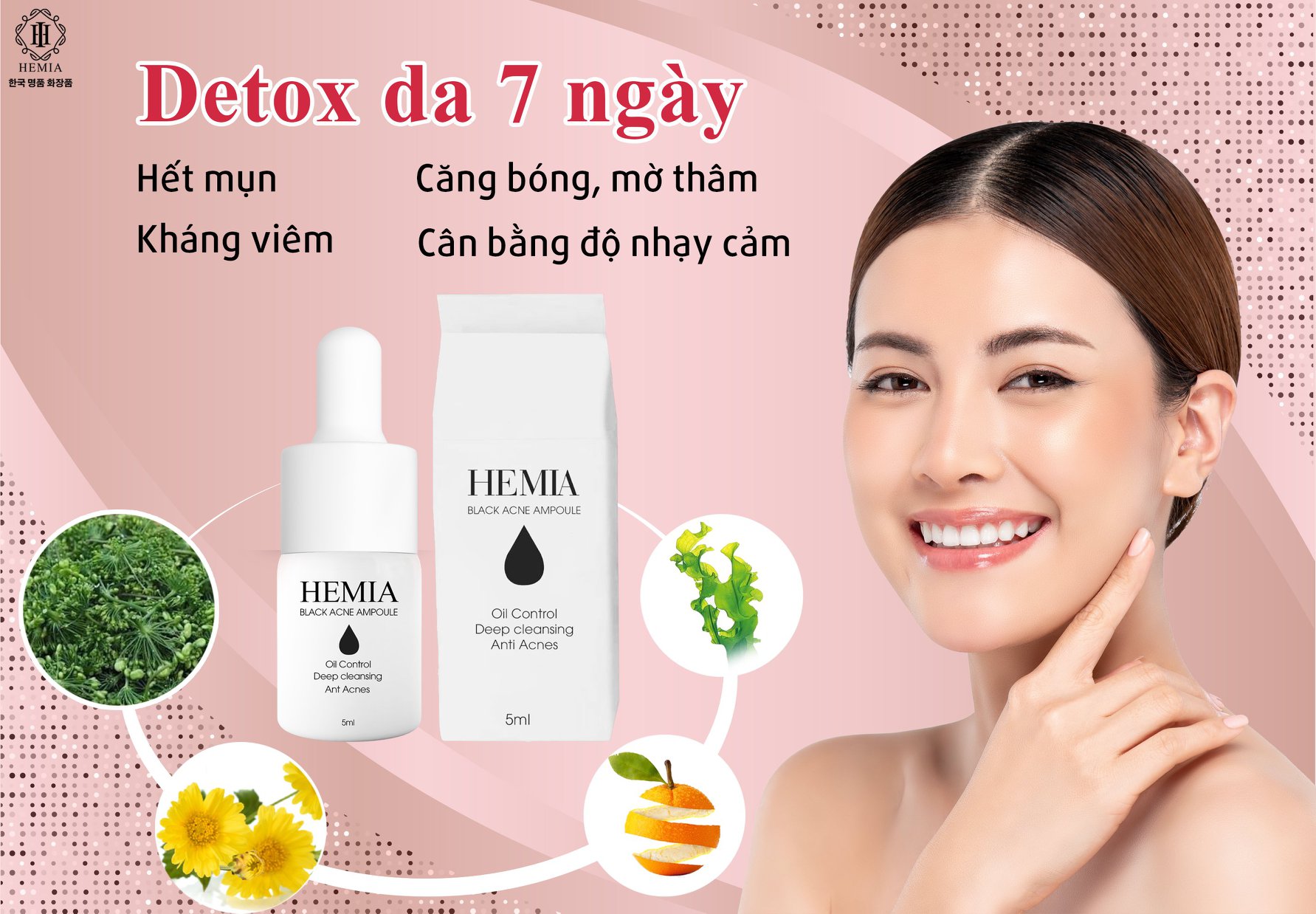 Detox Mụn 24H Hemia Black Acne Ampoule Giúp Da Hết Mụn-Giảm Thâm-Căng Bóng-Se Khít Lỗ Chân Lông-Made In Korea