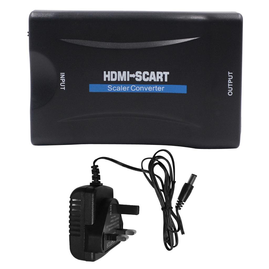 HDMI 1080p to Scart 60Hz HDMI Adapter Plug and Play Analog to Digital Converter Box Video Audio HDMI Scart Adapter Support PAL / NTSC for PS4 / PS3 / TV / DVD UK