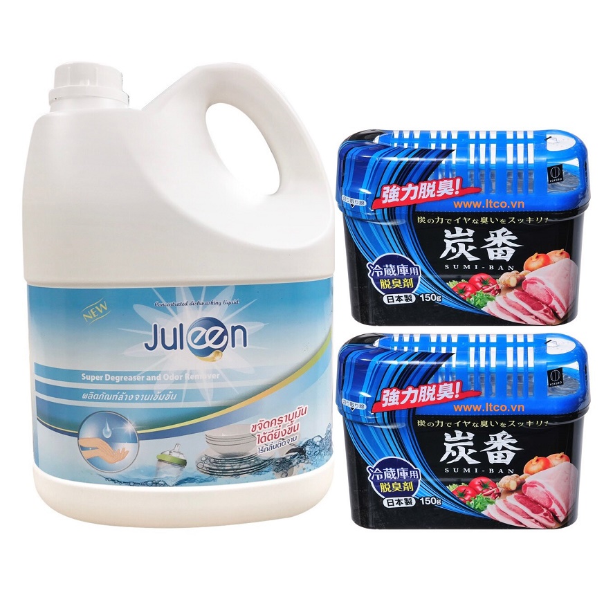 Combo 01 Nước Rửa Chén Bát Không Mùi Diệt Khuẩn Juleen 3500ml + 02 hộp khử mùi tủ lạnh 150g hàng nội địa Nhật Bản