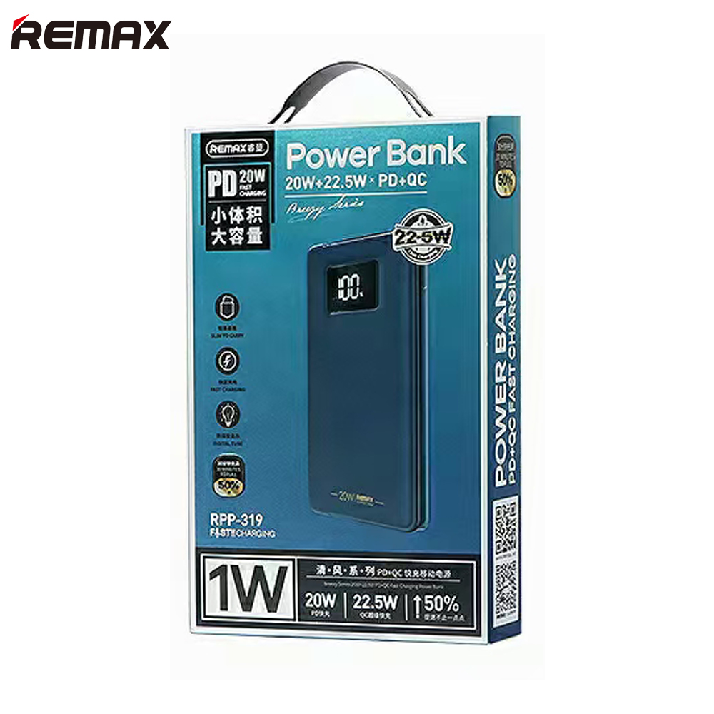 Pin dự phòng sạc nhanh Remax RPP-319 dung lượng 10000mAh QC 22.5W và PD 20W - tích hợp 1 input 3 output - Hàng Chính Hãng