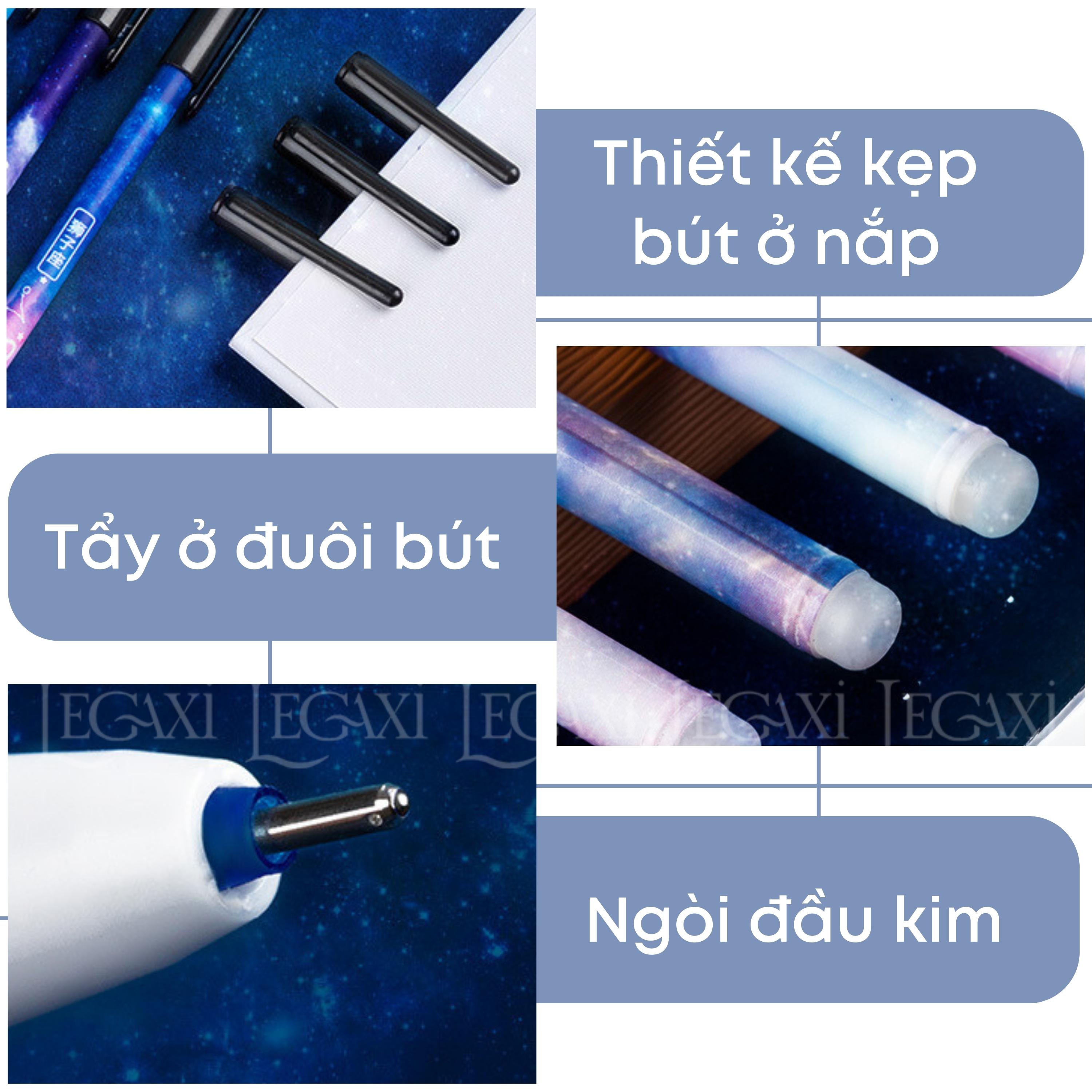 Bút gel xóa được, bút mực xanh 12 chòm sao ngòi 0.35mm nắp kẹp dễ thương học sinh, sinh viên, văn phòng Legaxi