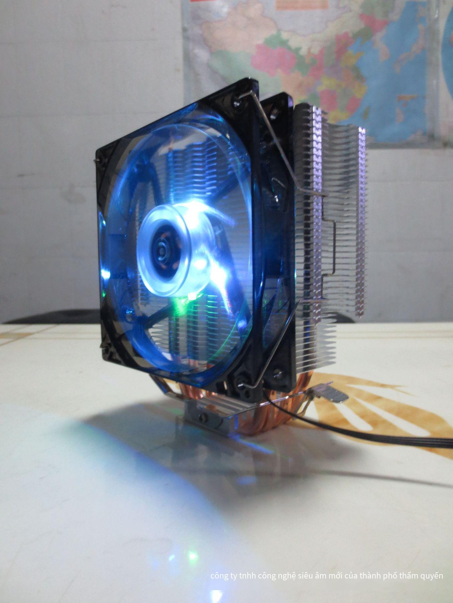 Giá thấp nhất phù hợp tản nhiệt máy tính CPU4 ống đồng câm quạt lớn 12CM xanh chói 4 đèn I3I5AMD775
