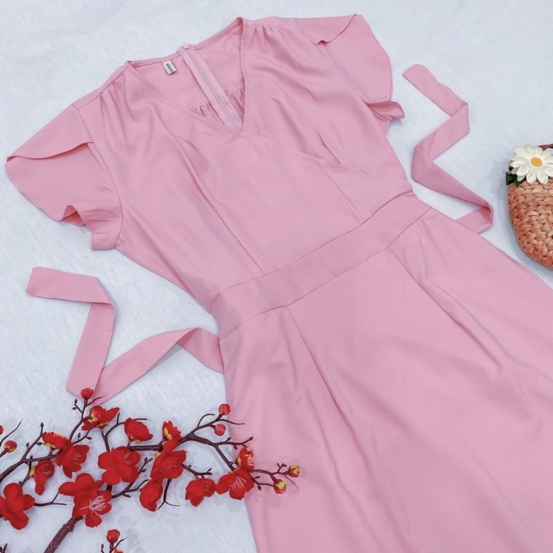 Đầm Suông Dài Hồng Tay Nhí