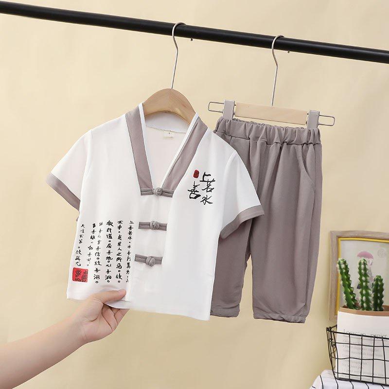 Bộ Quần Áo Bé Trai Chất Đũi Cotton, Bộ Cộc Tay Bé Trai Cổ Tàu, Bộ Quần Áo Cho Bé Từ 6-27kg Moon House