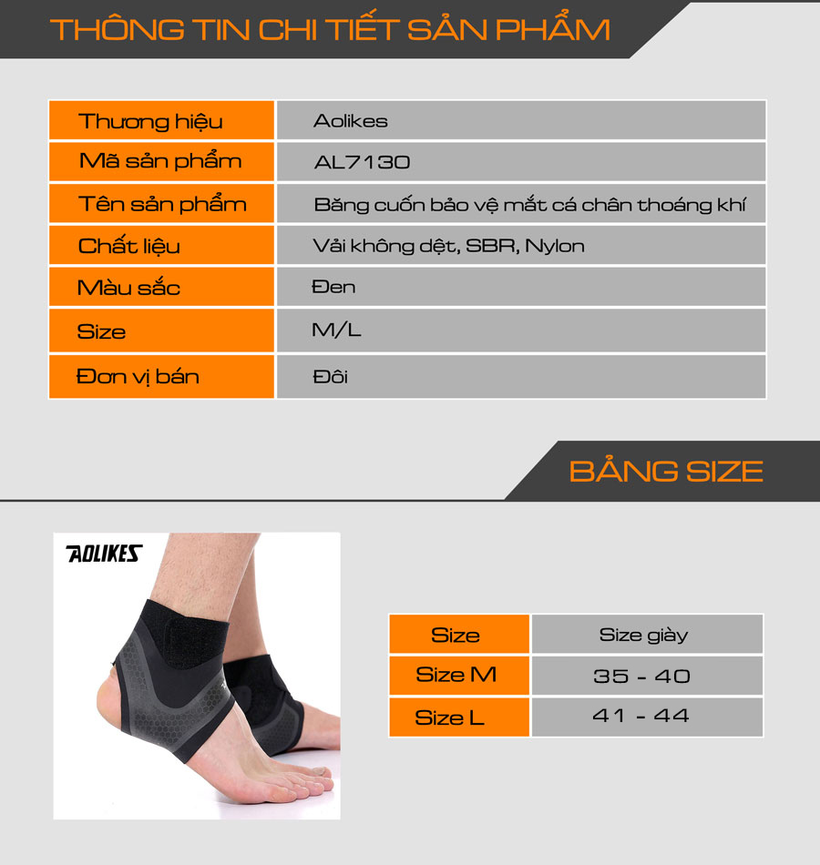 Đai bảo vệ mắt cá chân AOLIKES A-7130 hỗ trợ chống lật cổ chân khi chơi thể thao sport ankle pads