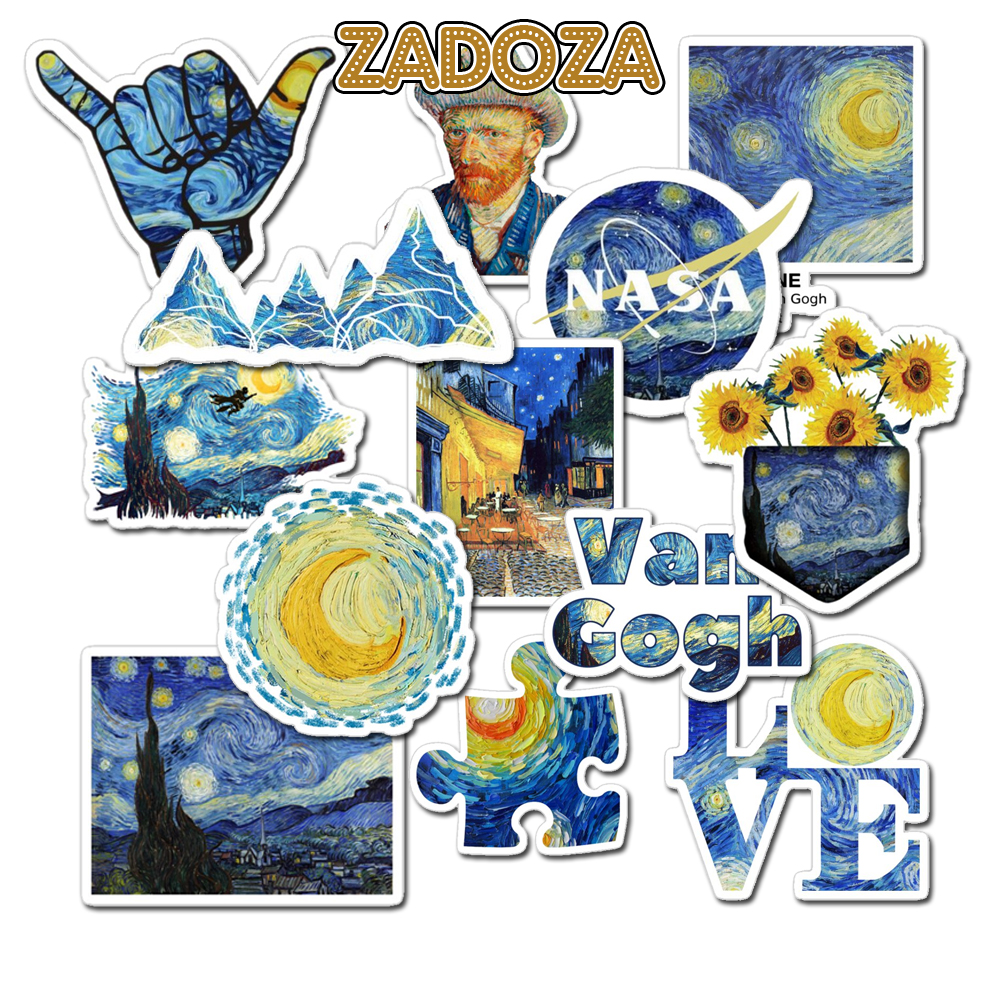 Bộ 50 Sticker The Starry Night Vangogh dán laptop , điện thoại,bình nước hình dán trang trí