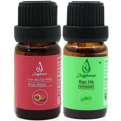 Combo 2 chai Tinh dầu Bạc Hà 10ml và Tinh dầu Gỗ Hồng nguyên chất 10ml JULYHOUSE thư giãn, điều tiết da