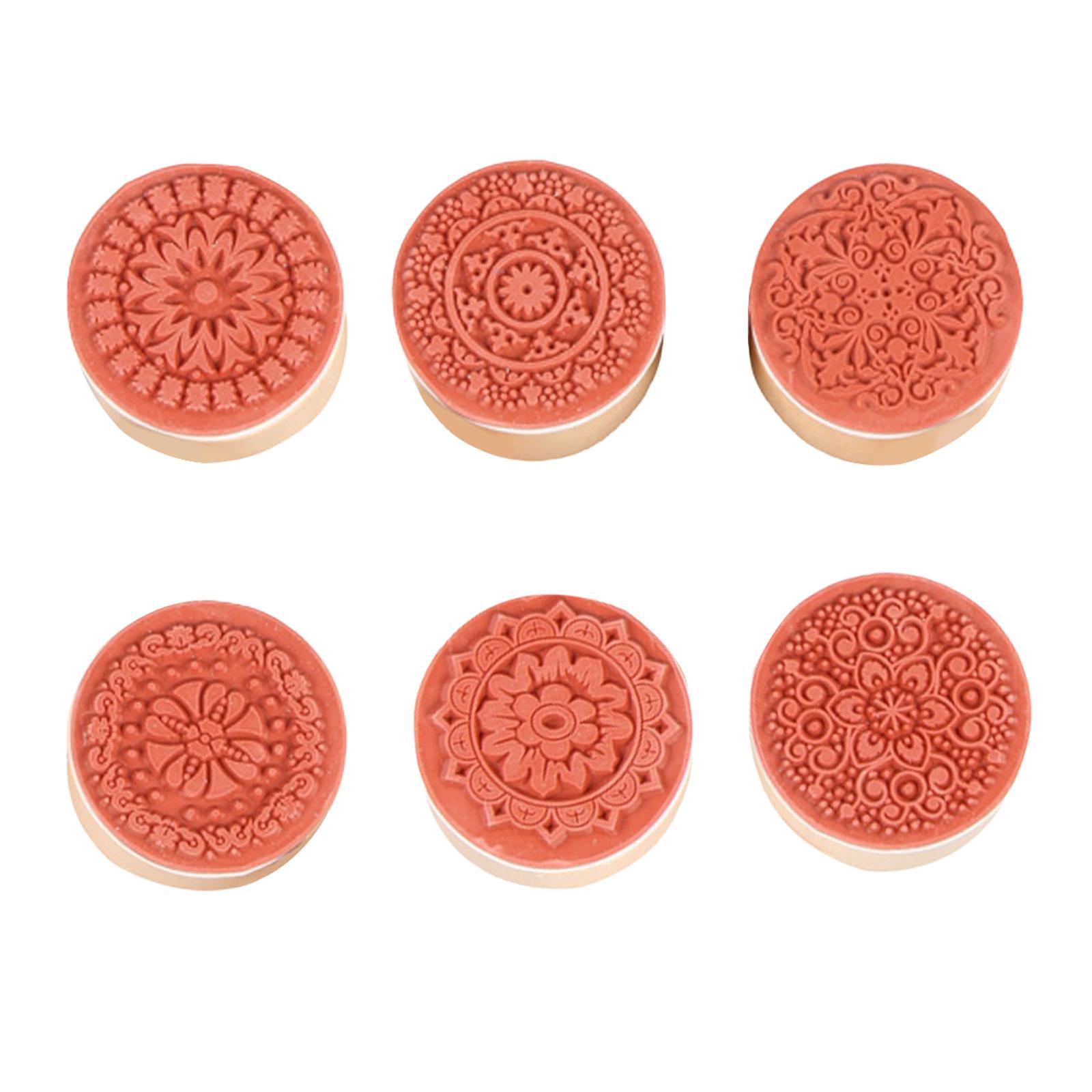 6Pcs Wooden Stamp Decorative Stamp English Rubber Stamp Set Circular Wooden Rubber Stamp Durable for Card Making Wooden Retro Pattern Stamp