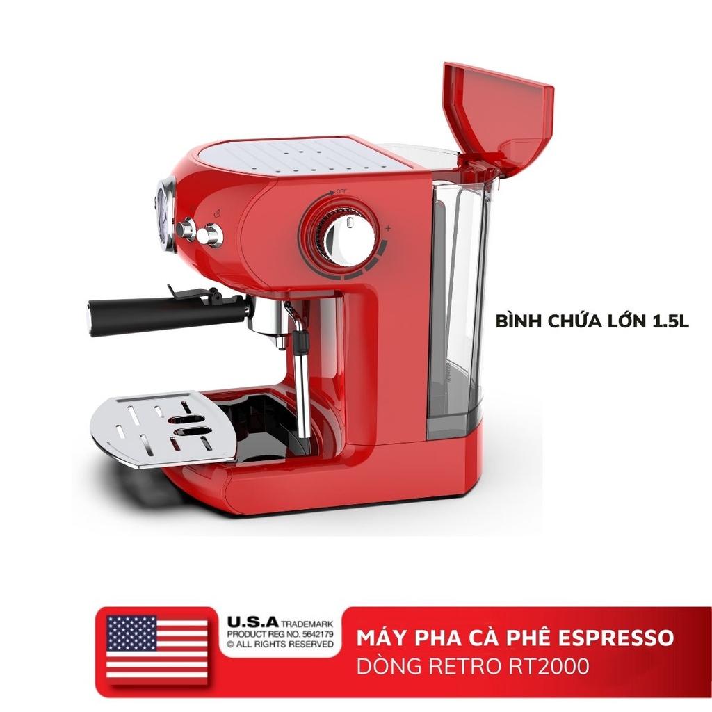 Máy pha cà phê espresso 1,5 lít PerySmith RT2000 2 vòi tiện lợi - Hàng chính hãng