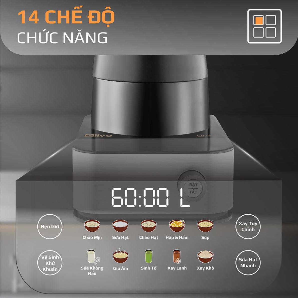 Olivo CB22 Pro Siêu Phẩm Máy Làm Sữa Hạt Cao Cấp - 14 Chức Năng, Xay Cực Êm, Vệ Sinh Khử Khuẩn Thông Minh - Thương Hiệu Mỹ