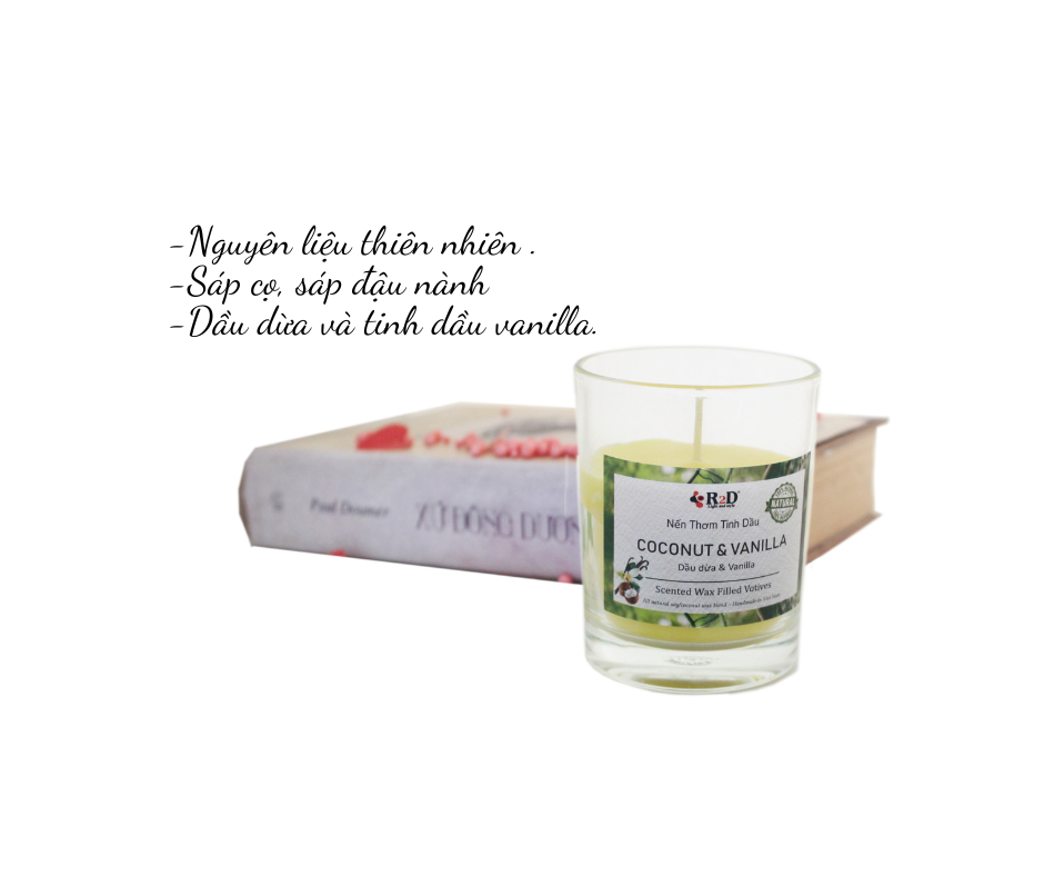 Nến Thơm, Tinh Dầu Coconut-Vanilla, Nến Thơm Phòng, [Ly 300g], Đến Từ Shop R2D, Làm Từ Thành Phần Tự Nhiên, Lành Tính