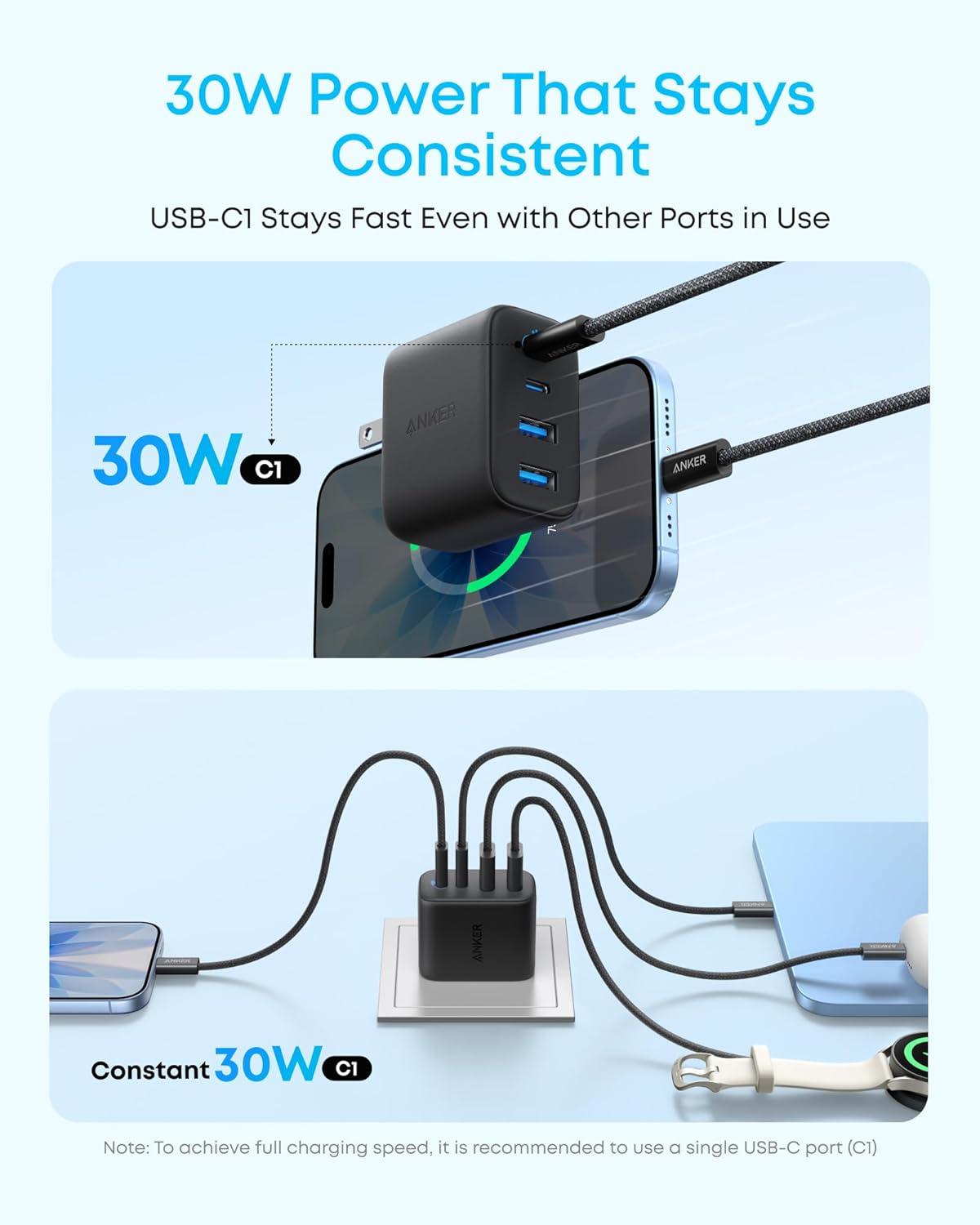 Củ sạc Anker Zolo 2C2A 50W Đen (Black) A121E - Hàng Chính Hãng