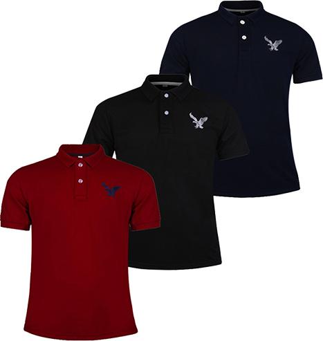 Áo thun nam cổ bẻ thêu trước ngực, Combo 3 áo - ĐBPS19 - Đỏ Đô, Đen, Xanh Đen