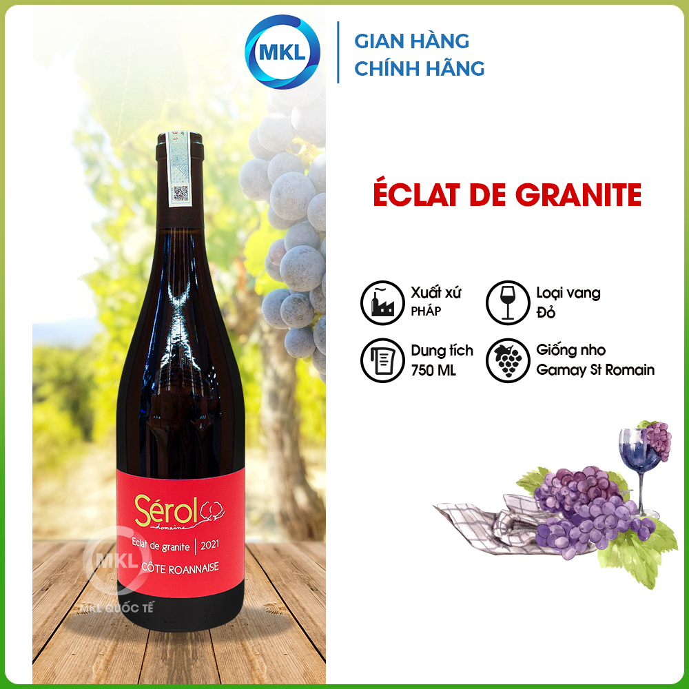 Rượu Vang Đỏ Pháp  Éclat de Granite Domaine de Sérol - AOC Côtes Rhoannaise 750ml 12% Pháp chính hãng