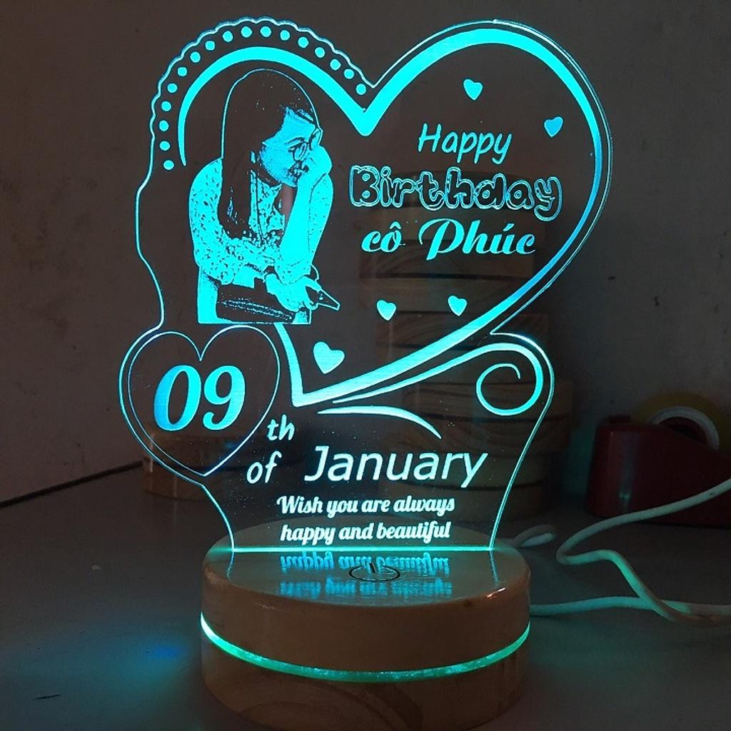 Đèn led 3D in hình theo yêu cầu, quà tặng sinh nhật, quà cưới, đèn ngủ