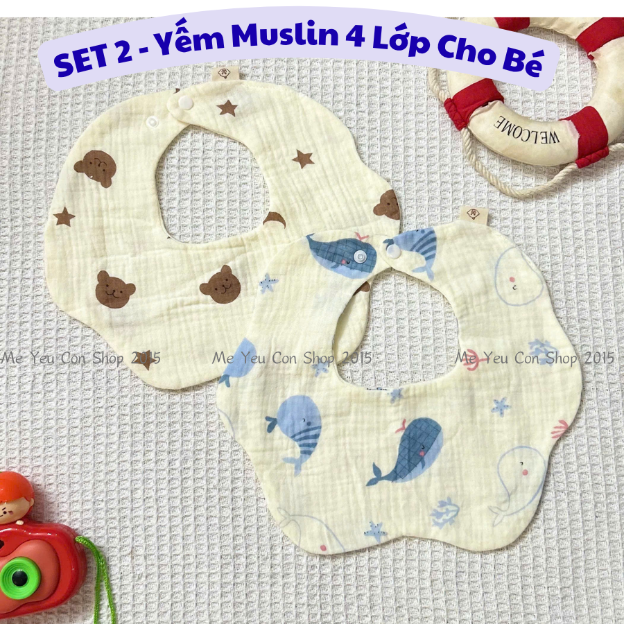 [SET 2] Yếm Vải Xô Muslin 4 Lớp Mềm Mịn, Thấm Hút Tốt Cho Bé Từ Sơ Sinh