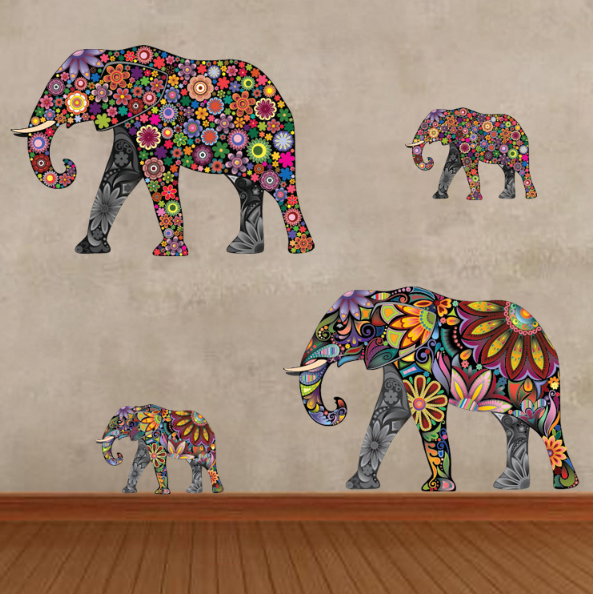 Decal trang trí tường - Con Voi hoa văn hiện đại phong cách mới