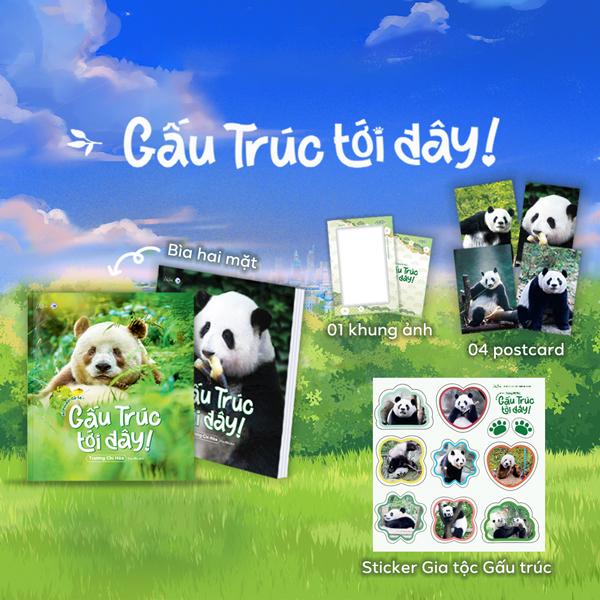 Sách - Gấu Trúc Tới Đây! - Hi Panda! Cò Le~ - Tặng Kèm 1 Khung Ảnh + 4 Postcard Hai Mặt + 1 Sticker Gia Tộc Gấu Trúc