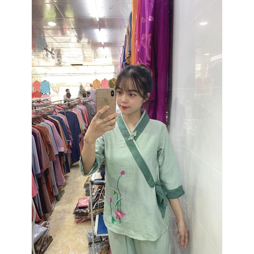 ĐỒ LAM ĐI CHÙA Set Đồ Lam Đi Chùa Cao Cấp Sen Vải Tơ