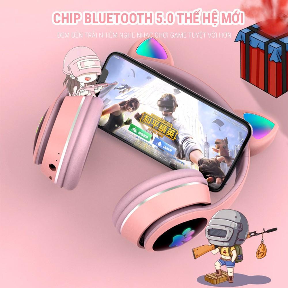 Tai nghe mèo VZV 23M – Có đèn led – Kết nối bluetooth 5.0 - headphone có micro – hỗ trợ điều chỉnh âm lượng – Có cổn AUX