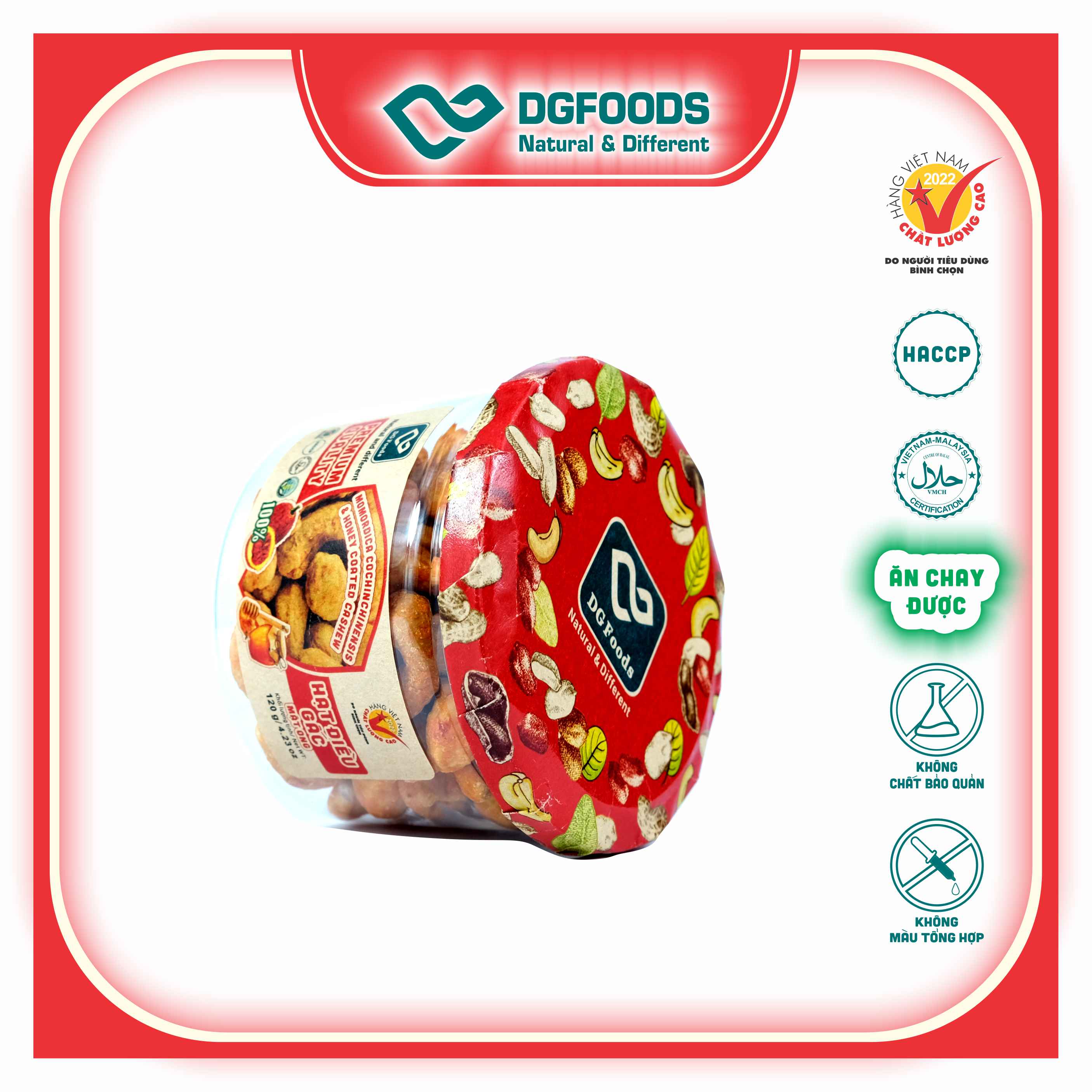 Hạt Điều Gấc Mật Ong DGfoods 120g/ Momordica cochinchinensis &amp; honey coated cashew/ HVNCLC, Haccp, Halal, Ăn chay, Ăn kiêng, Đặc sản Cần Thơ, Hạt điều bình phước, quà Tết, quà tặng, hạt dinh dưỡng