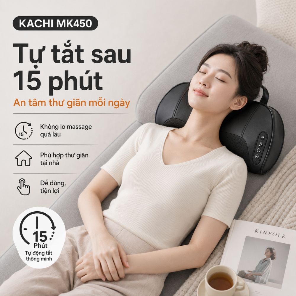 Gối Massage Cổ Vai Gáy Kachi MK450 – Công Nghệ Massage 4D Chườm Nóng - hàng chính hãng