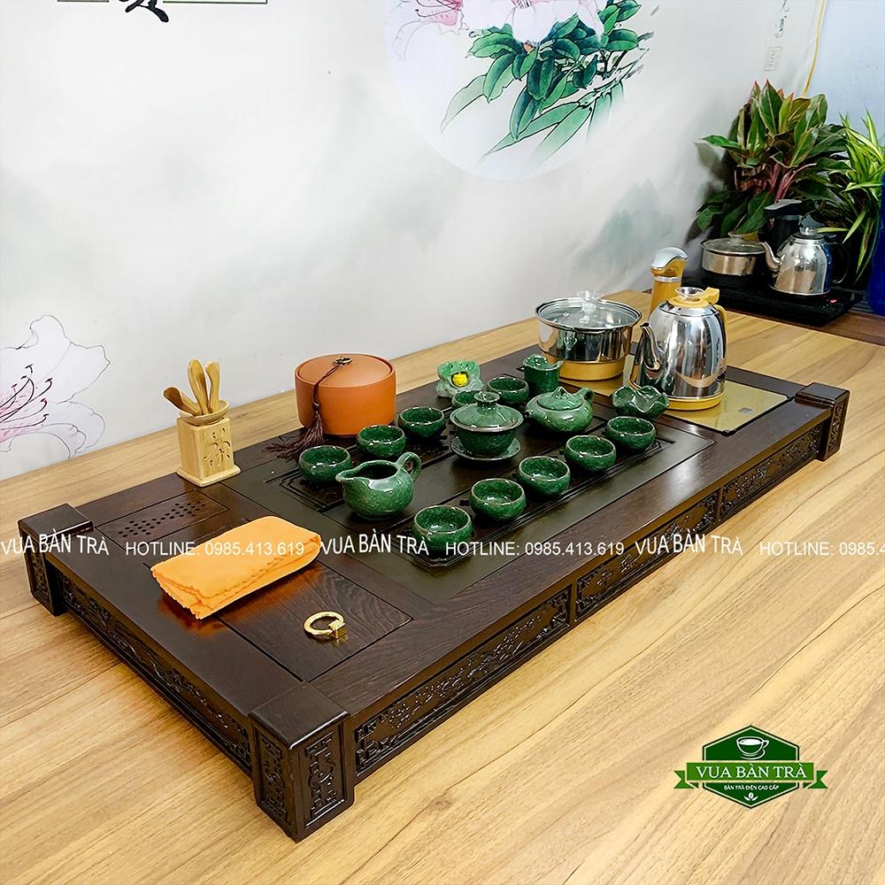 Bàn Trà Điện Thông Minh Chặm Khắc Tùng Trúc Cúc Mai Chất Liệu Gỗ Mun Cao Cấp