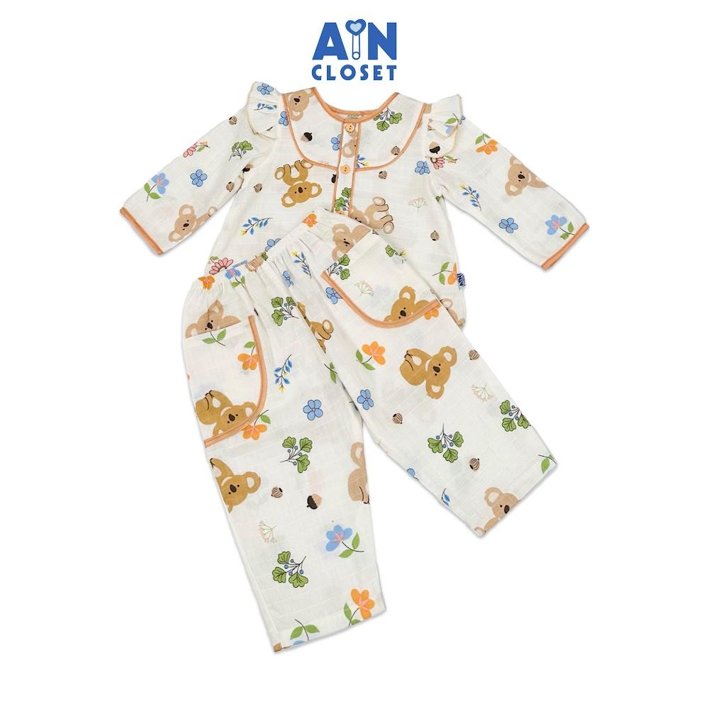 Bộ quần áo Dài bé gái họa tiết Gấu Koala cam xô sợi tre - AICDBG017MID - AIN Closet