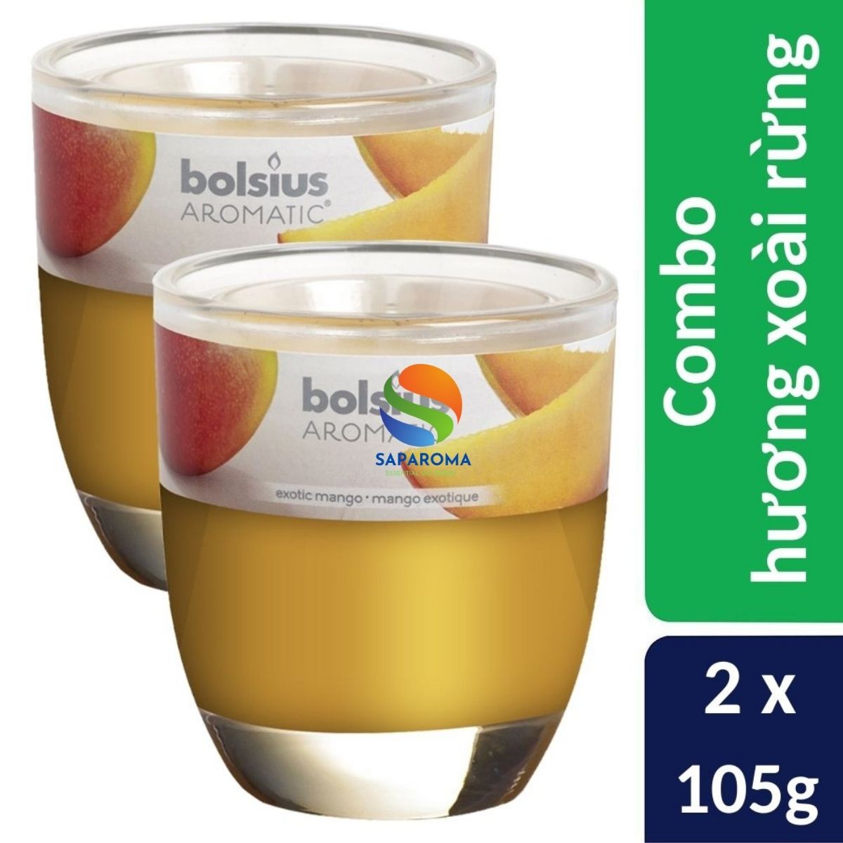 Combo 2 ly nến thơm tinh dầu Bolsius Exotic Mango 105g - hương xoài rừng, nến trang trí, thơm phòng, thư giãn, Hỗ trợ khử mùi