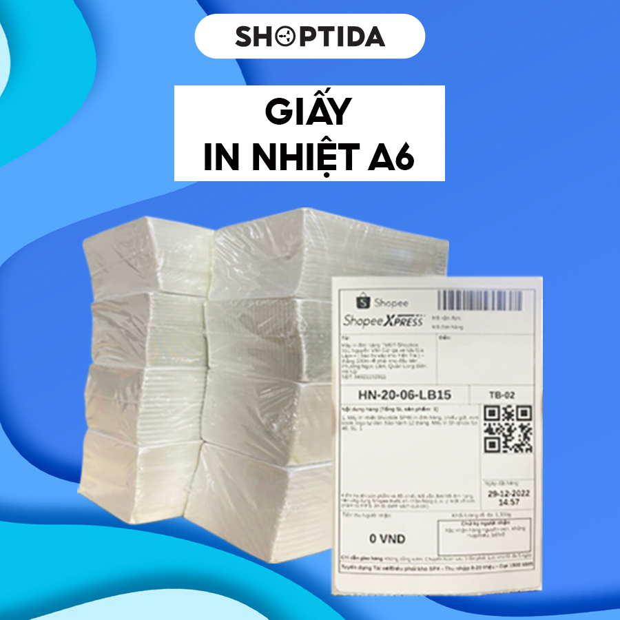 Giấy in nhiệt A6 Shoptida 500 tờ/ tệp, kích thước 10*15cm 3 lớp tự dán chống nước, sử dụng cho máy in đơn hàng SP46