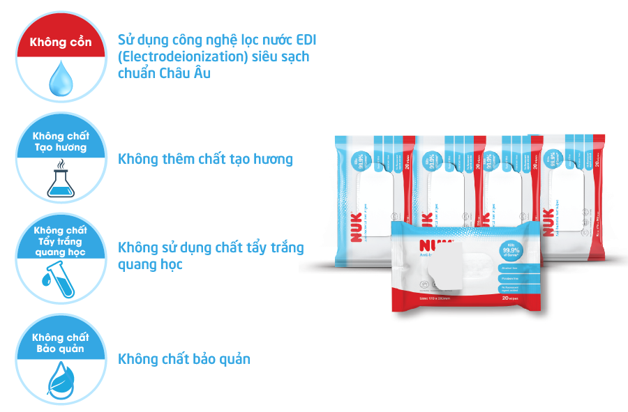 KHĂN ƯỚT DIỆT KHUẨN NUK KHÔNG CHỨA CỒN (80TỜ X 3GÓI)