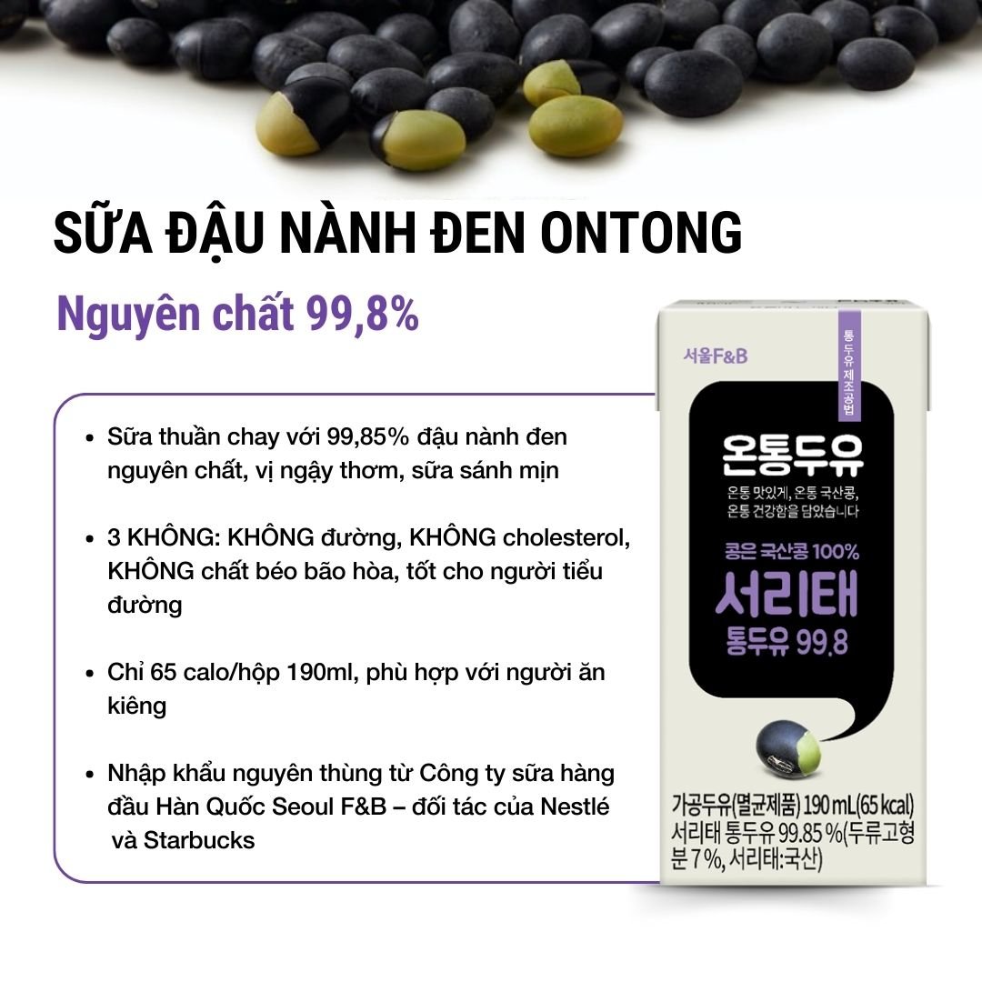 Sữa đậu nành đen Hàn Quốc cao cấp ONTONG Seoul F&amp;B - Nguyên chất đậu nành đen 99,8% - 190ml