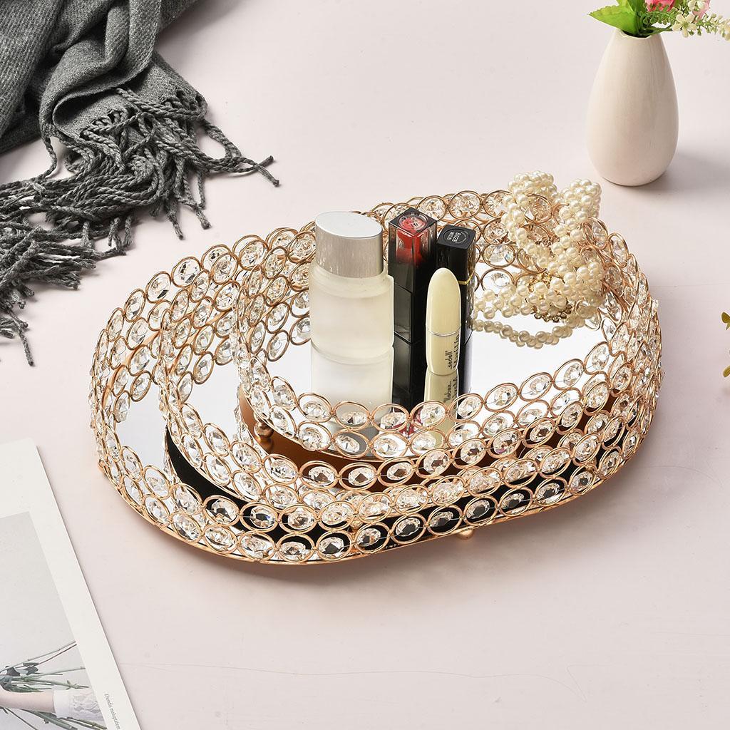 2X Gold Mirrored Crystal Vanity Makeup Tray Cosmetic Perfume Bottle Tray S