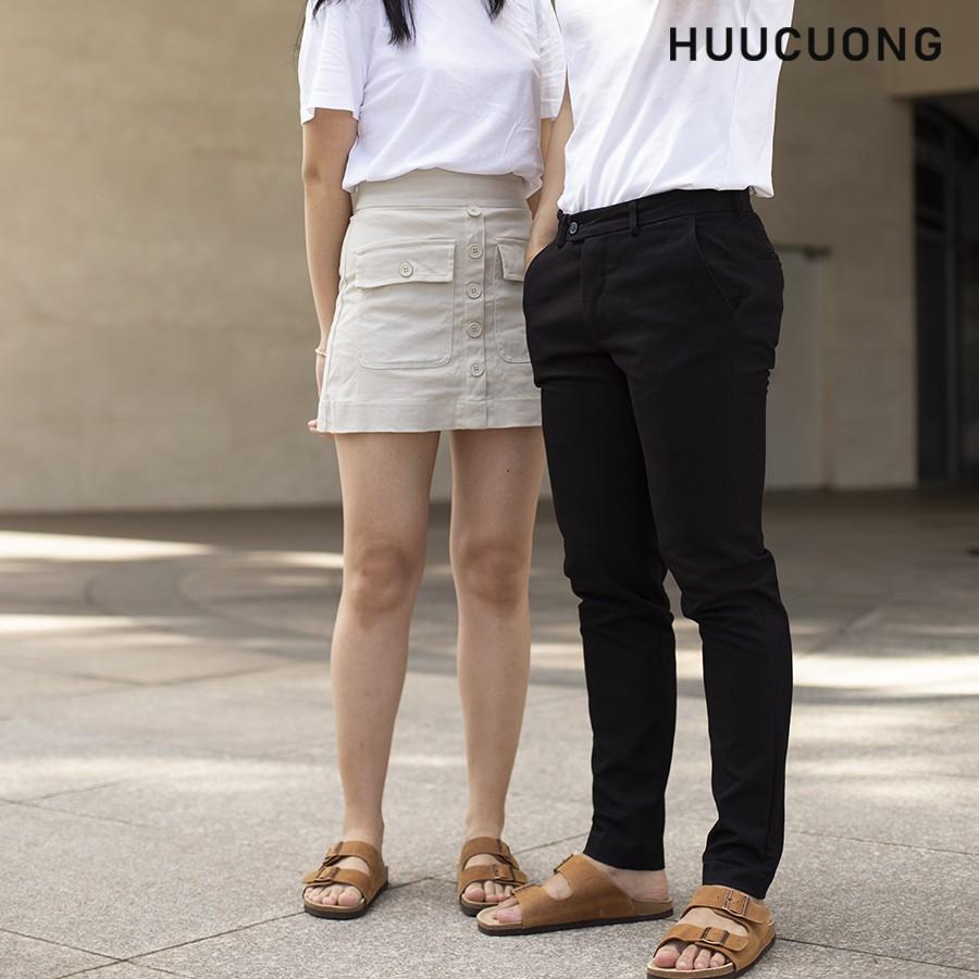 Dép unisex HuuCuong 2 khóa Da Bò nâu đế trấu