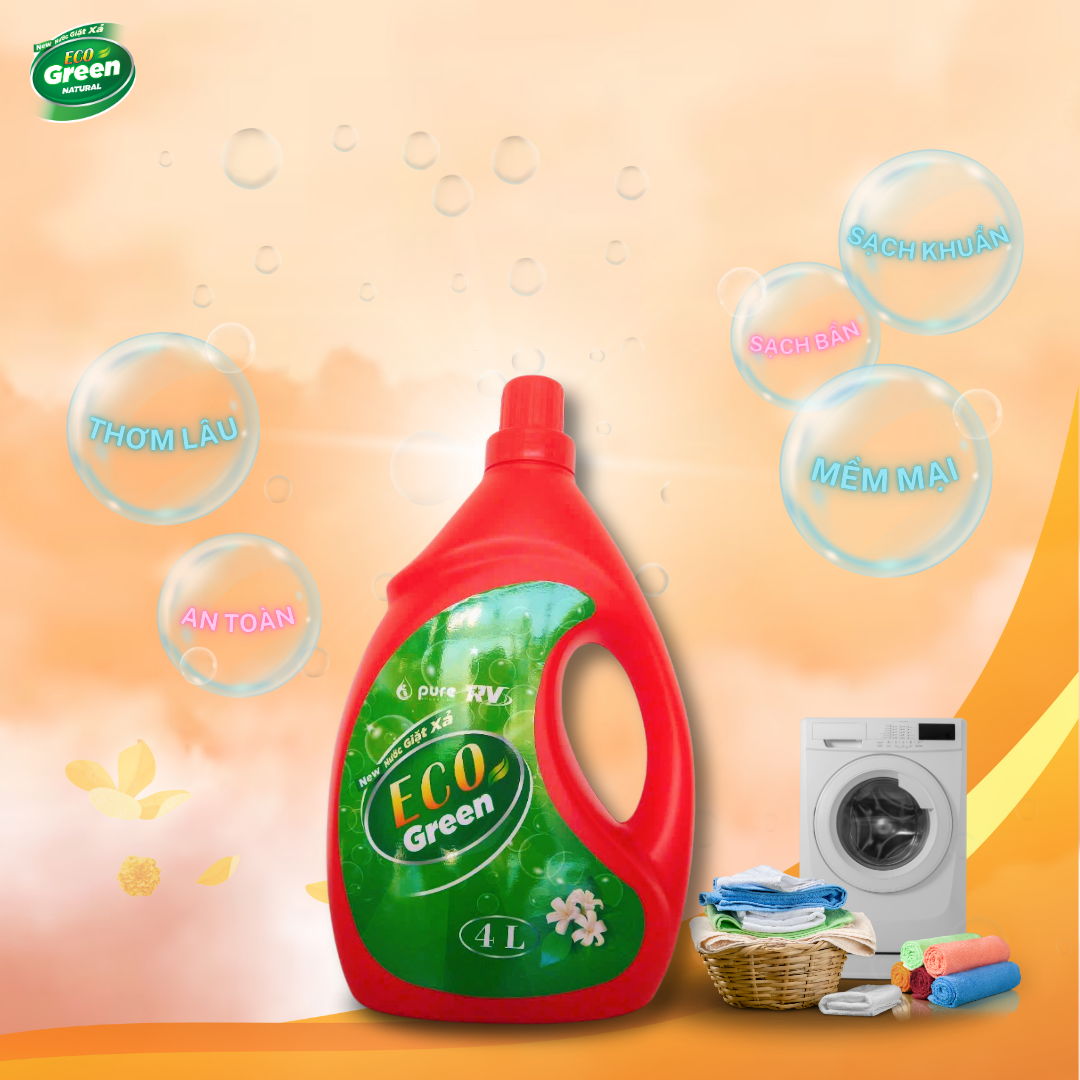 Nước Giặt Xả Sinh Học Thiên Nhiên Eco Green - Giặt Sạch Tự Nhiên - Lưu Hương Thơm Cả Ngày - CAN 4L