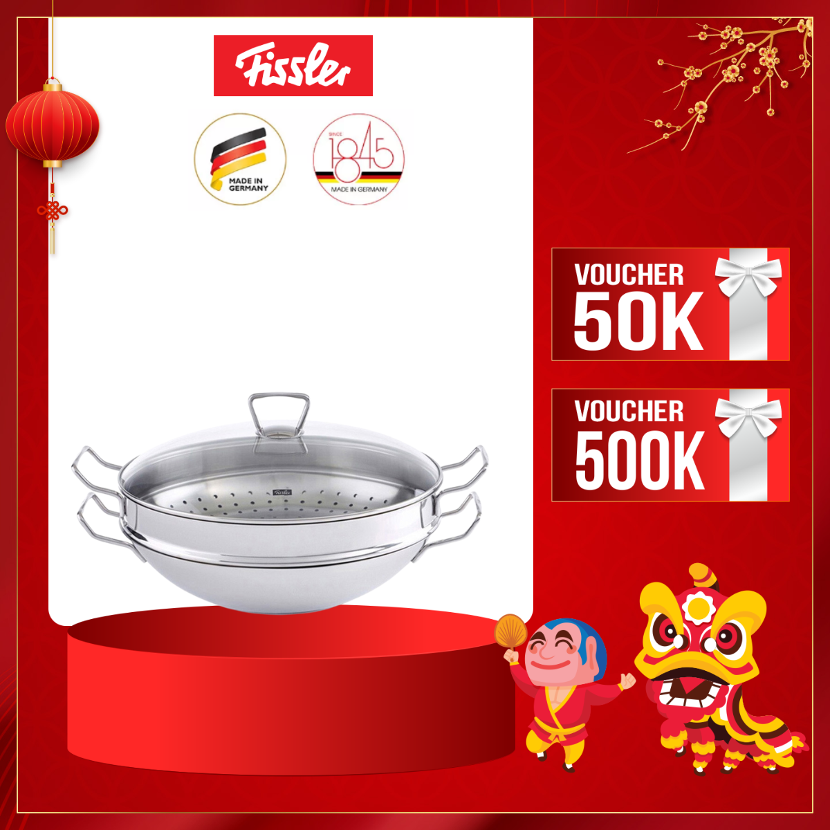 Bộ nồi lẩu + xửng hấp Fissler Nanjing 36cm