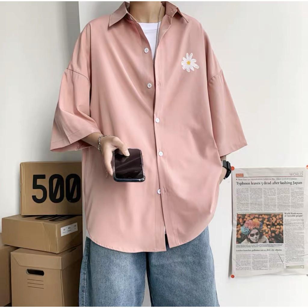 Áo sơ mi hoa cúc tay lỡ 3 màu Hồng, Xanh, Đen cho mùa hè năng động