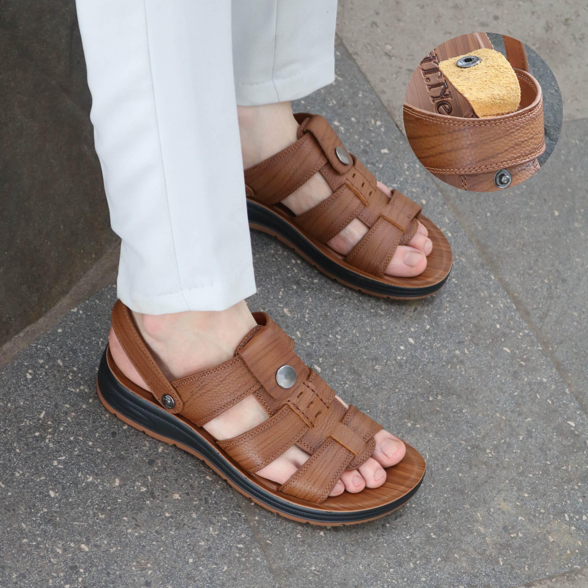 Sandal nam đế cao - Sandal nam HT.NEO 100% da bò tự nhiên, kiểu dáng và màu sắc nổi bật, quai da siêu bền chắc SD96 ):
