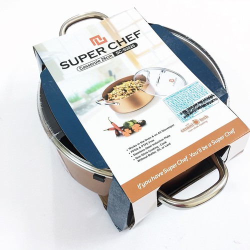 Nồi nắp kính SUPER CHEF h.kim tráng men đáy từ 26cm SC_S2026