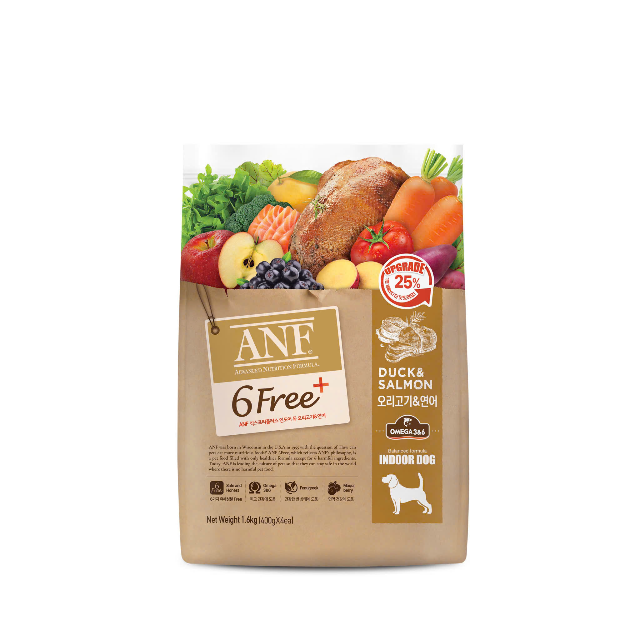 ANF 6Free+ thức ăn cao cấp dành cho chó - Vị CÁ HỒI &amp; VỊT 1.6Kg