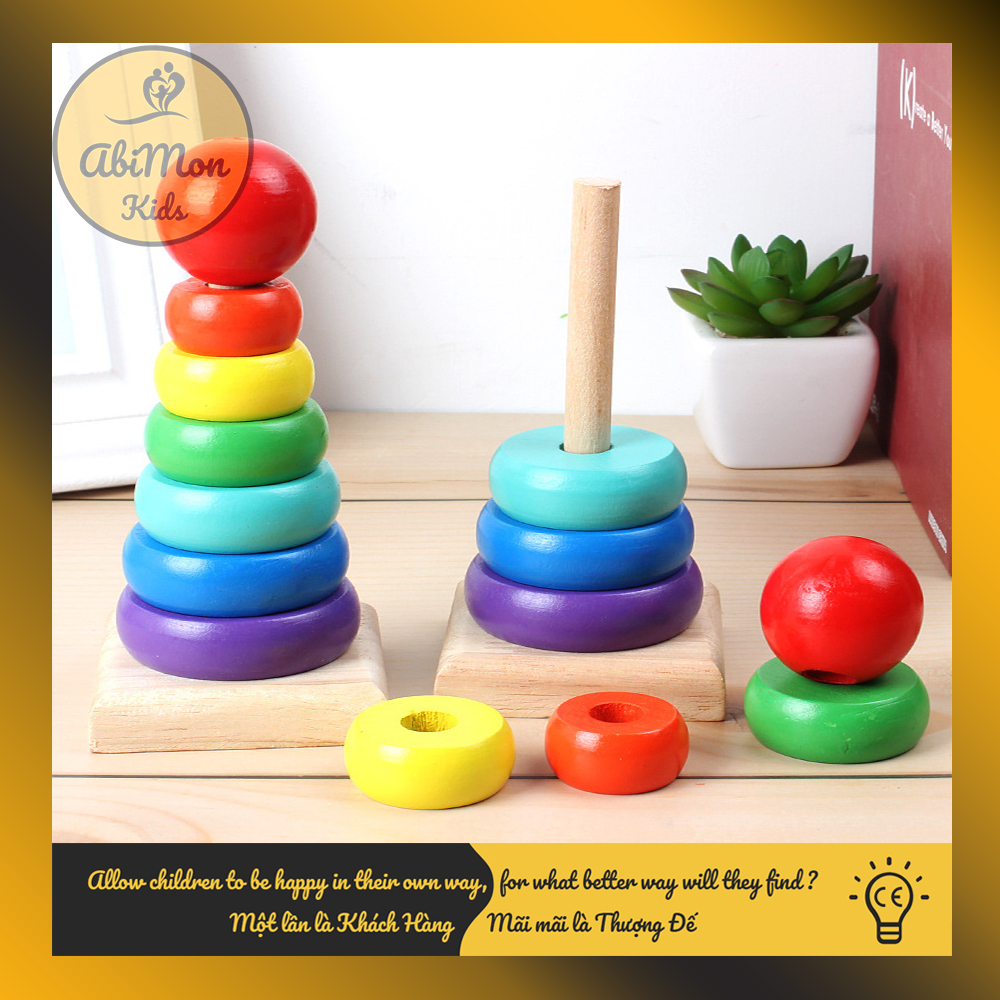 Bộ Xếp Tháp Cầu Vồng Bằng Gỗ Cho Bé || Montessori cao cấp || Đồ chơi Gỗ - Giáo dục - An toàn - Thông minh